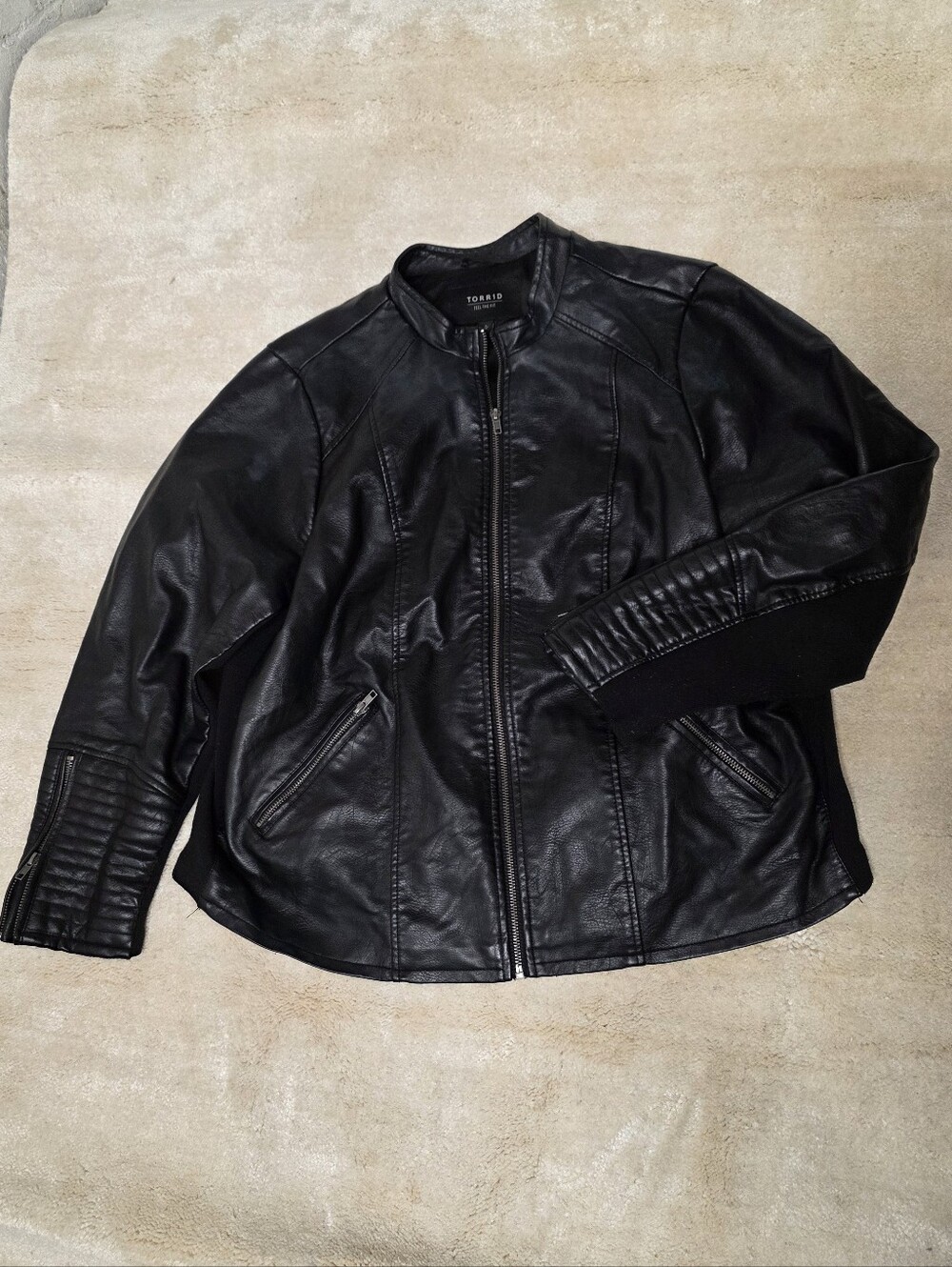 Torrid Black Faux Leather Collarless Moto Jacket Ribbed Details Plus Size 3